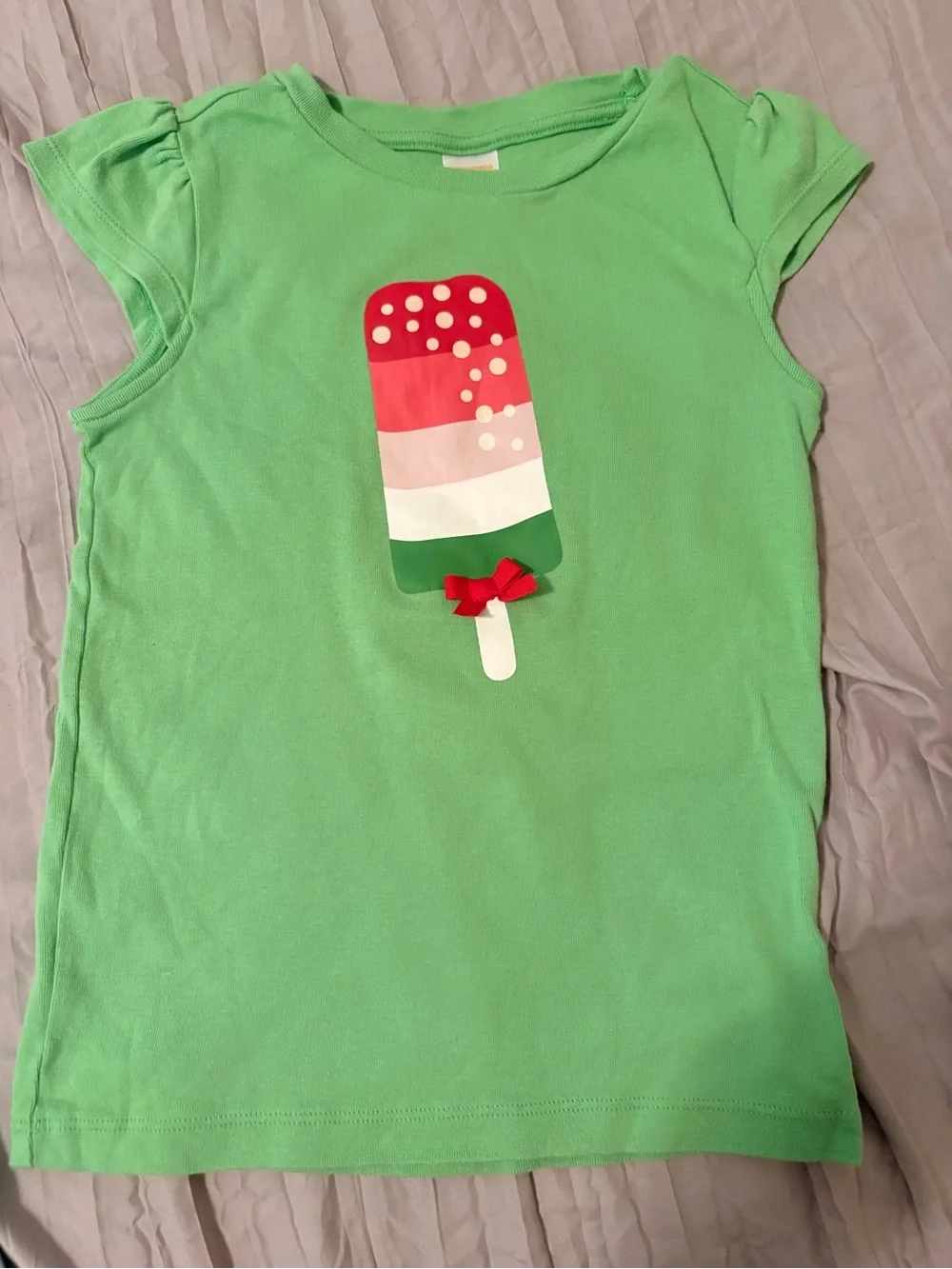 Gymboree Green Tee with Popsicle Graphic and Red Bow